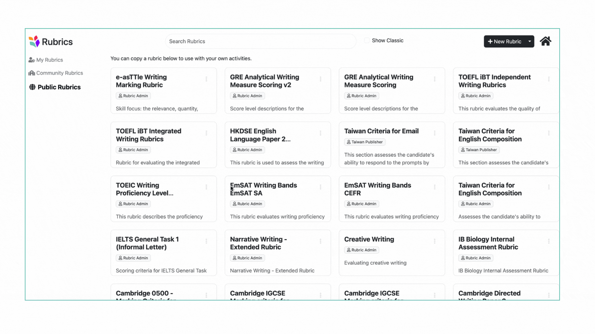 Scribo_Customisable rubrics